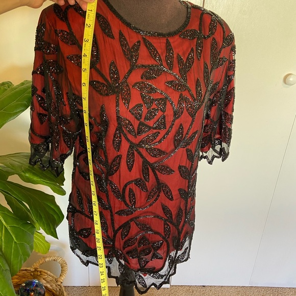 Vintage Deep Red Beaded Blouse | Silk Blouse - Picture 12 of 14